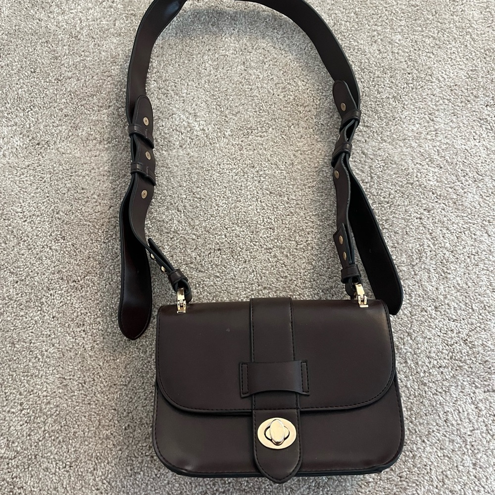 Brown Crossbody Bag with Gold Hardware and Adjustable Strap